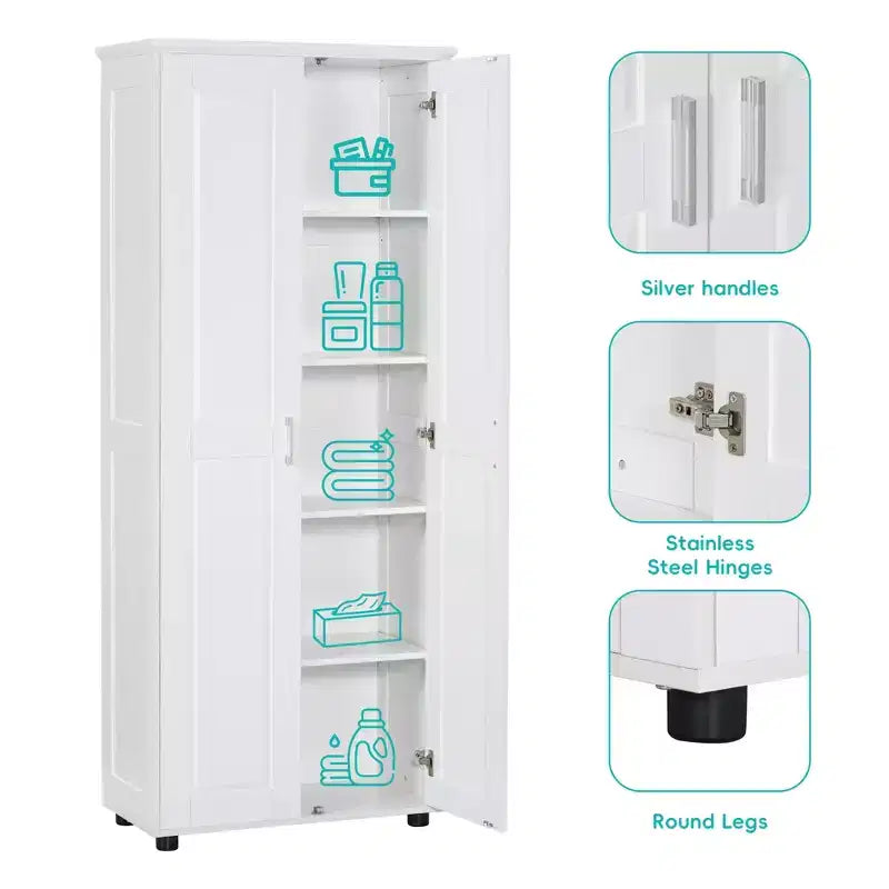 Meuble de rangement blanc à deux portes avec étagères réglables