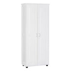 Meuble de rangement blanc à deux portes avec étagères réglables