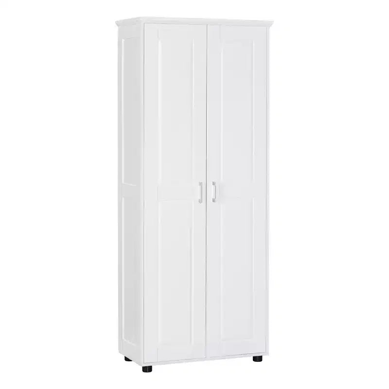 Meuble de rangement blanc à deux portes avec étagères réglables
