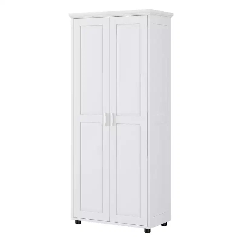 Meuble de rangement blanc à deux portes avec étagères réglables