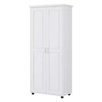 Meuble de rangement blanc à deux portes avec étagères réglables