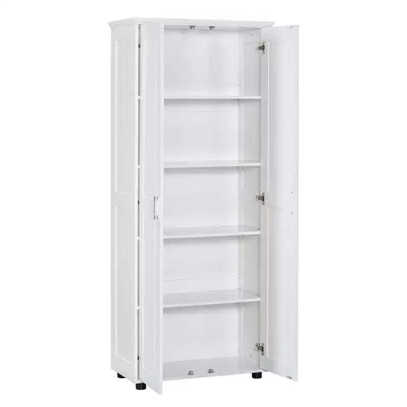 Meuble de rangement blanc à deux portes avec étagères réglables