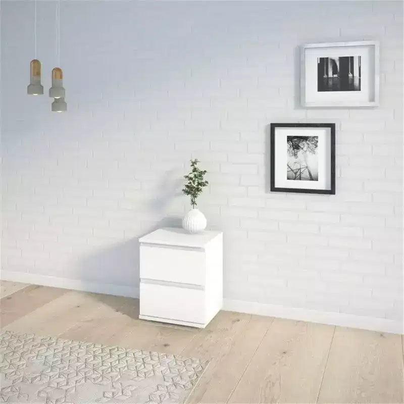 Table de chevet 2 tiroirs Chêne/Blanc – 1 personne