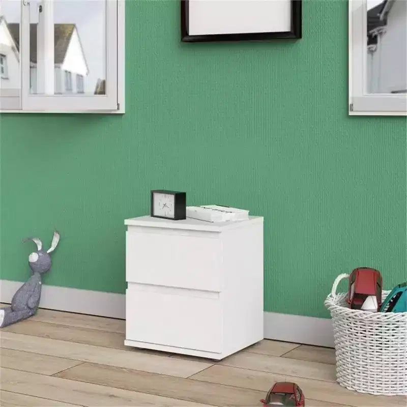 Table de chevet 2 tiroirs Chêne/Blanc – 1 personne