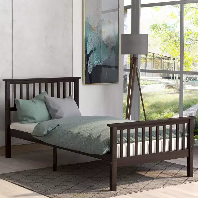 Whisen Twin Size Wood Platform Bed with Headboard and Footboard