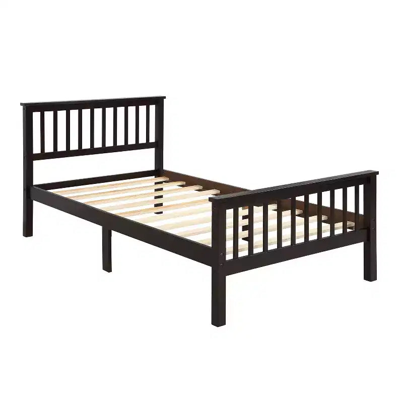 Lit Plateforme Simple en Pin Naturel avec Tête et Pied de Lit, Grandeur Jumeau