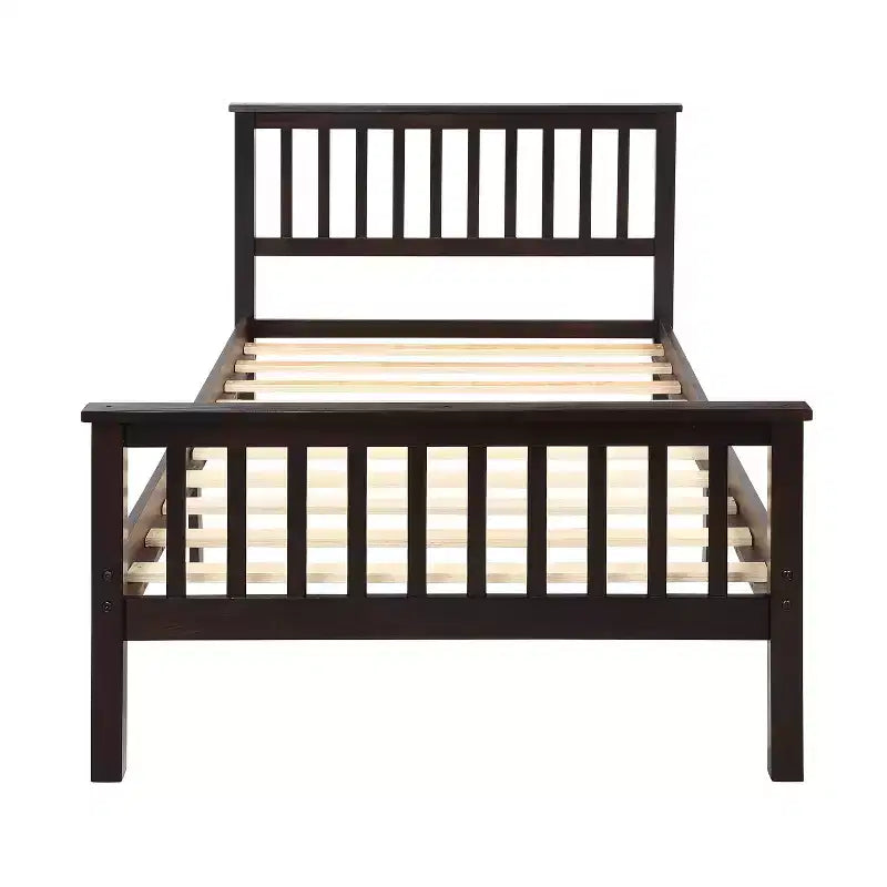 Lit Plateforme Simple en Pin Naturel avec Tête et Pied de Lit, Grandeur Jumeau