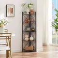 VECELO Corner Storage Cabinet with Wooden Shelves, Free-Standing Organizer for Small Spaces, Brown