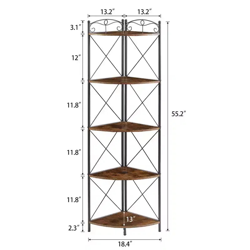 Étagère d'angle triangulaire à 5 niveaux marron, étagère de rangement autoportante pour 1 pièce