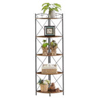 Étagère d'angle triangulaire à 5 niveaux marron, étagère de rangement autoportante pour 1 pièce