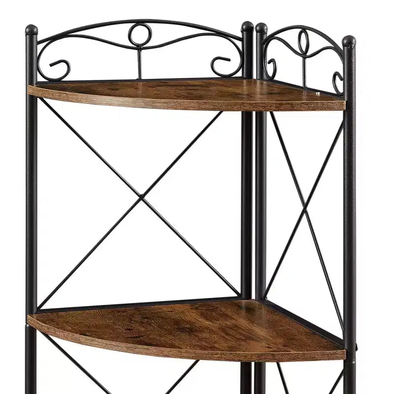 Étagère d'angle triangulaire à 5 niveaux marron, étagère de rangement autoportante pour 1 pièce