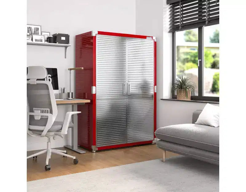 Armoire de rangement en acier à 2 portes, 48"L x 24"P x 72"H – Granit / Graphite / Rouge / Blanc