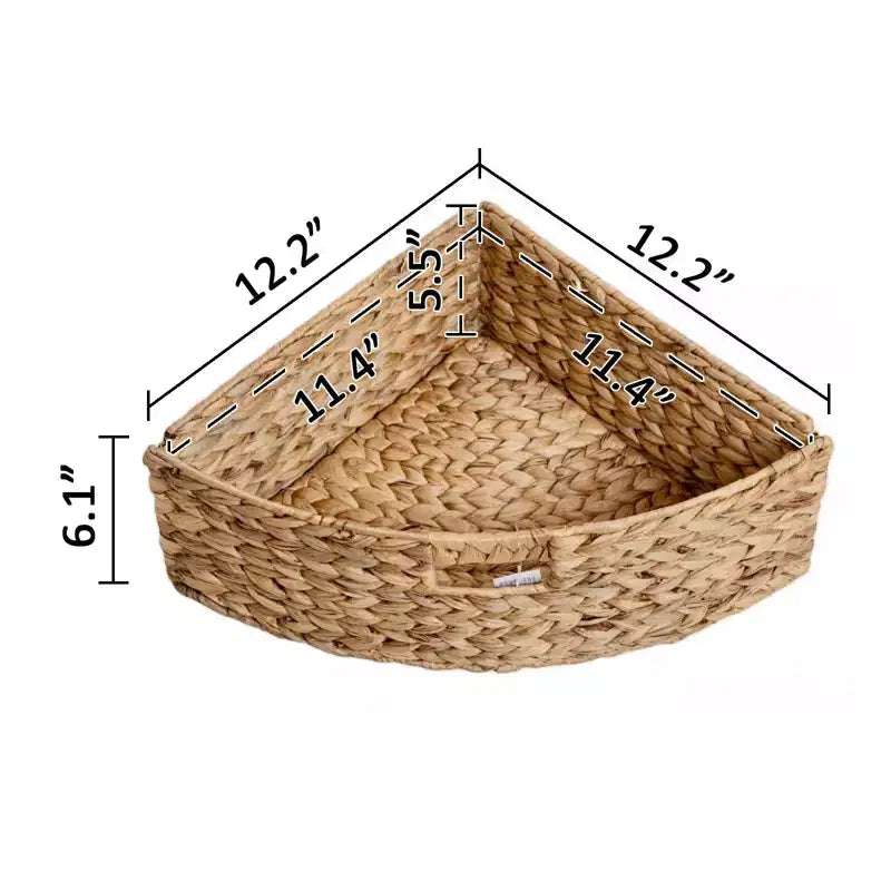 Étagère d'angle à 5 niveaux en noyer/blanc avec 5 paniers en osier – 1 personne