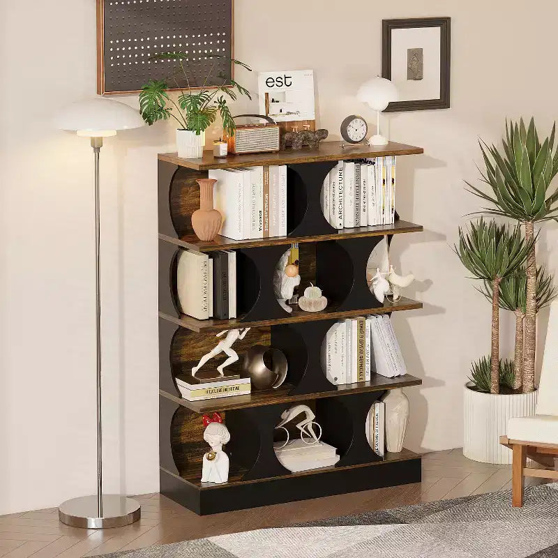 Famapy Modern Industrial - Style Bookshelf Display Shelf with Geometric Design and Multiple Tiers