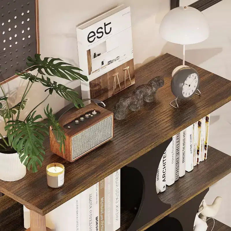 Étagère bibliothèque industrielle noire et bois, 3 niveaux, assemblage par 1 personne