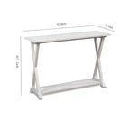 Table console en X avec étagère de rangement, 1 pièce, finition blanc délavé/café
