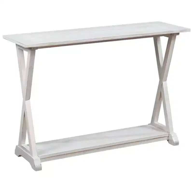 Table console en X avec étagère de rangement, 1 pièce, finition blanc délavé/café