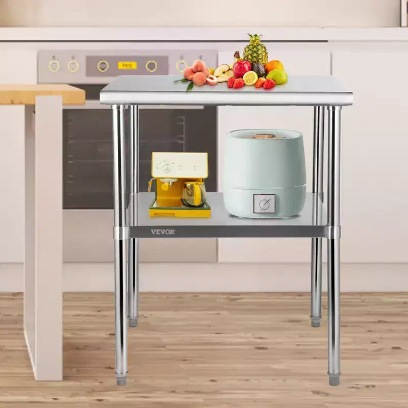 Table de préparation en acier inoxydable argenté avec étagère inférieure, monoposte, 76x76x91 cm