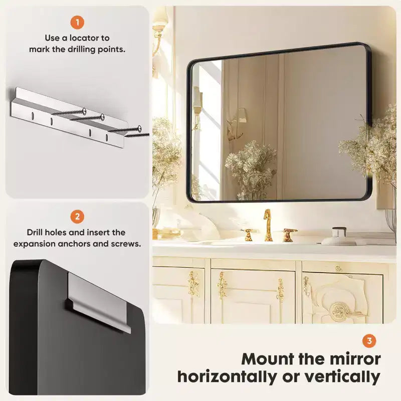 Miroir mural rectangulaire noir, simple, 39x29 pouces