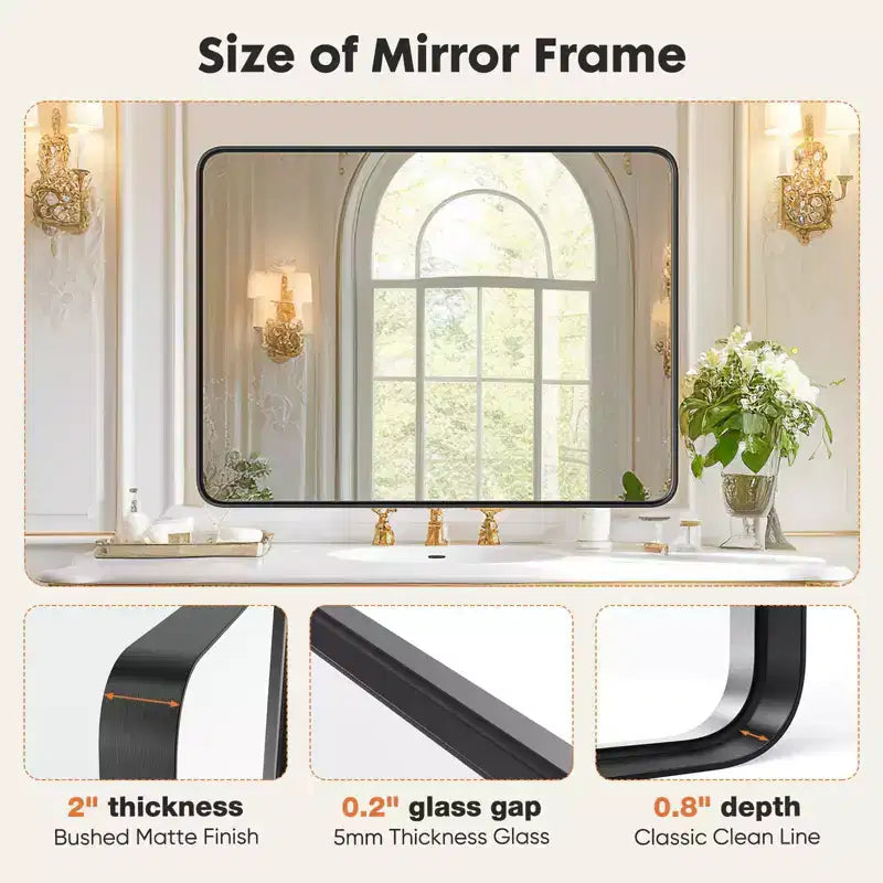 Miroir mural rectangulaire noir, simple, 39x29 pouces