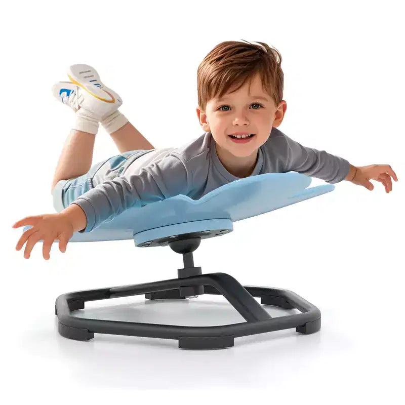 Chaise pivotante sensorielle pour enfants Pétale bleu/rouge, assise individuelle, intérieur et extérieur