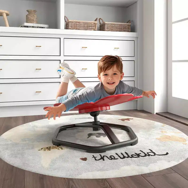 Chaise pivotante sensorielle pour enfants Pétale bleu/rouge, assise individuelle, intérieur et extérieur