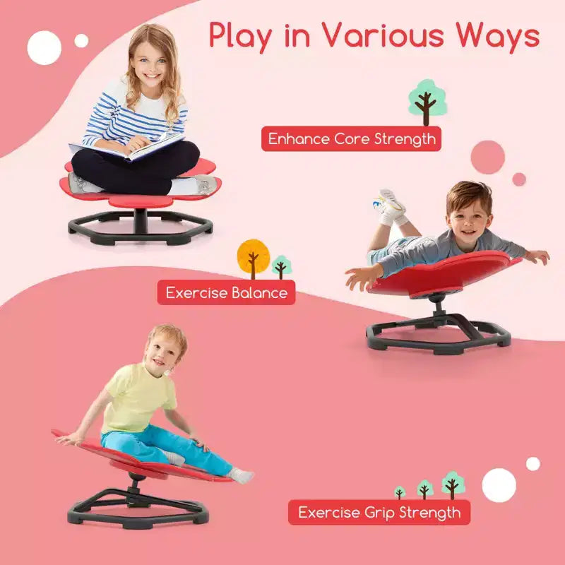 Chaise pivotante sensorielle pour enfants Pétale bleu/rouge, assise individuelle, intérieur et extérieur