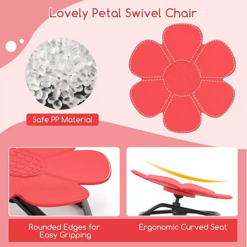 Chaise pivotante sensorielle pour enfants Pétale bleu/rouge, assise individuelle, intérieur et extérieur