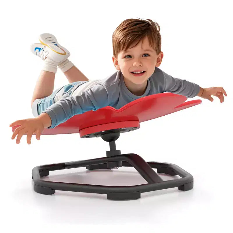 Chaise pivotante sensorielle pour enfants Pétale bleu/rouge, assise individuelle, intérieur et extérieur