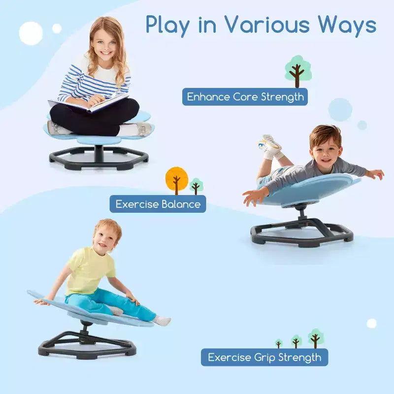 Chaise pivotante sensorielle pour enfants Pétale bleu/rouge, assise individuelle, intérieur et extérieur