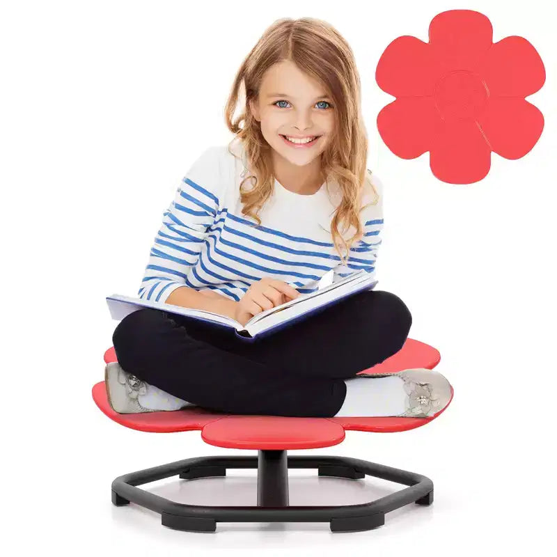 Chaise pivotante sensorielle pour enfants Pétale bleu/rouge, assise individuelle, intérieur et extérieur
