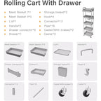Chariot de rangement roulant à 5 niveaux avec tiroir – Noir/Gris/Vert/Rose/Blanc, 150 kg, un seul utilisateur
