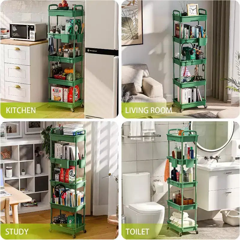 Chariot de rangement roulant à 5 niveaux avec tiroir – Noir/Gris/Vert/Rose/Blanc, 150 kg, un seul utilisateur
