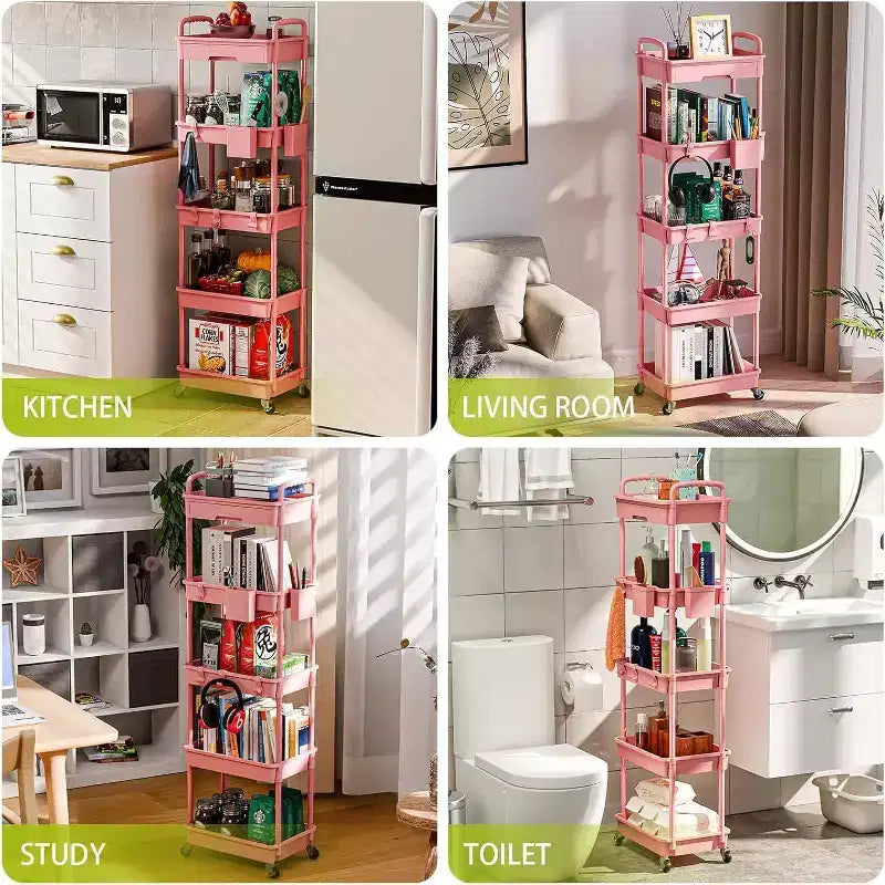 Chariot de rangement roulant à 5 niveaux avec tiroir – Noir/Gris/Vert/Rose/Blanc, 150 kg, un seul utilisateur