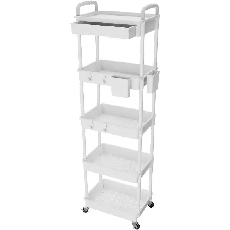 Chariot de rangement roulant à 5 niveaux avec tiroir – Noir/Gris/Vert/Rose/Blanc, 150 kg, un seul utilisateur