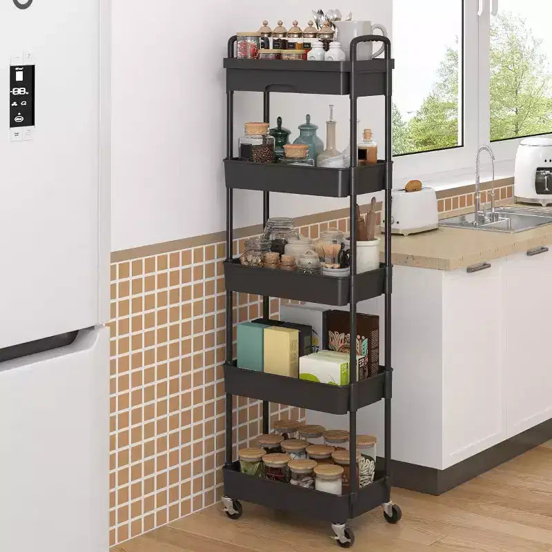Chariot de rangement roulant à 5 niveaux avec tiroir – Noir/Gris/Vert/Rose/Blanc, 150 kg, un seul utilisateur