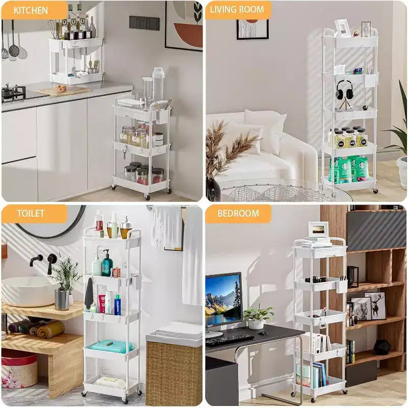 Chariot de rangement roulant à 5 niveaux avec tiroir – Noir/Gris/Vert/Rose/Blanc, 150 kg, un seul utilisateur