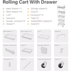 Chariot de rangement roulant à 5 niveaux avec tiroir – Noir/Gris/Vert/Rose/Blanc, 150 kg, un seul utilisateur