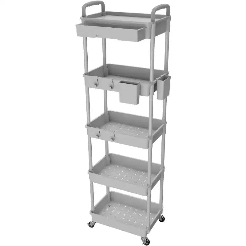Chariot de rangement roulant à 5 niveaux avec tiroir – Noir/Gris/Vert/Rose/Blanc, 150 kg, un seul utilisateur