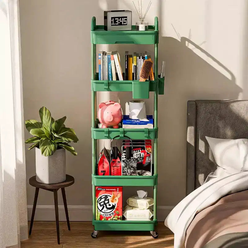 Chariot de rangement roulant à 5 niveaux avec tiroir – Noir/Gris/Vert/Rose/Blanc, 150 kg, un seul utilisateur