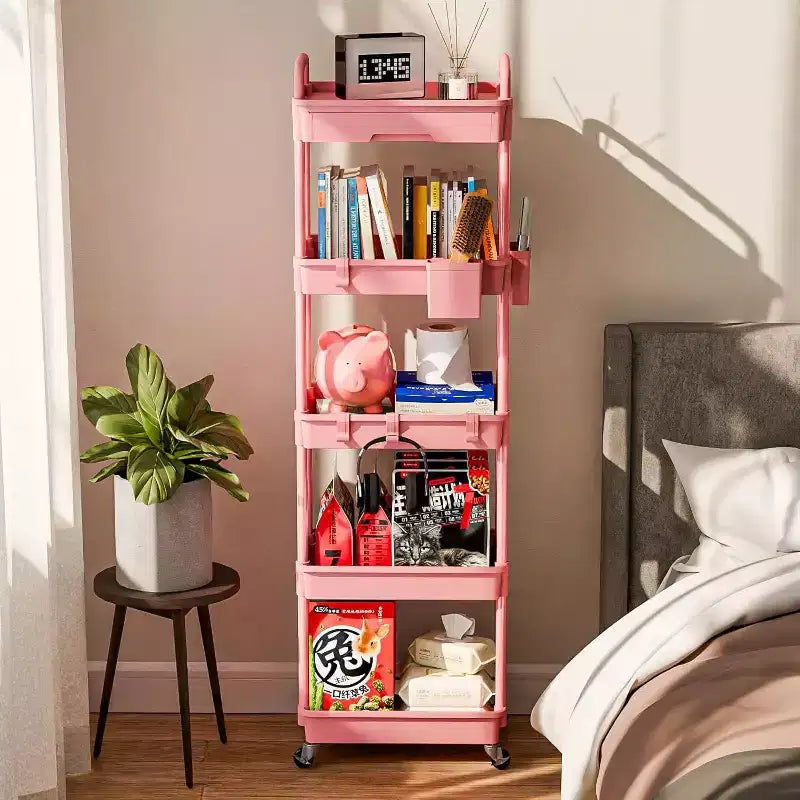 Chariot de rangement roulant à 5 niveaux avec tiroir – Noir/Gris/Vert/Rose/Blanc, 150 kg, un seul utilisateur