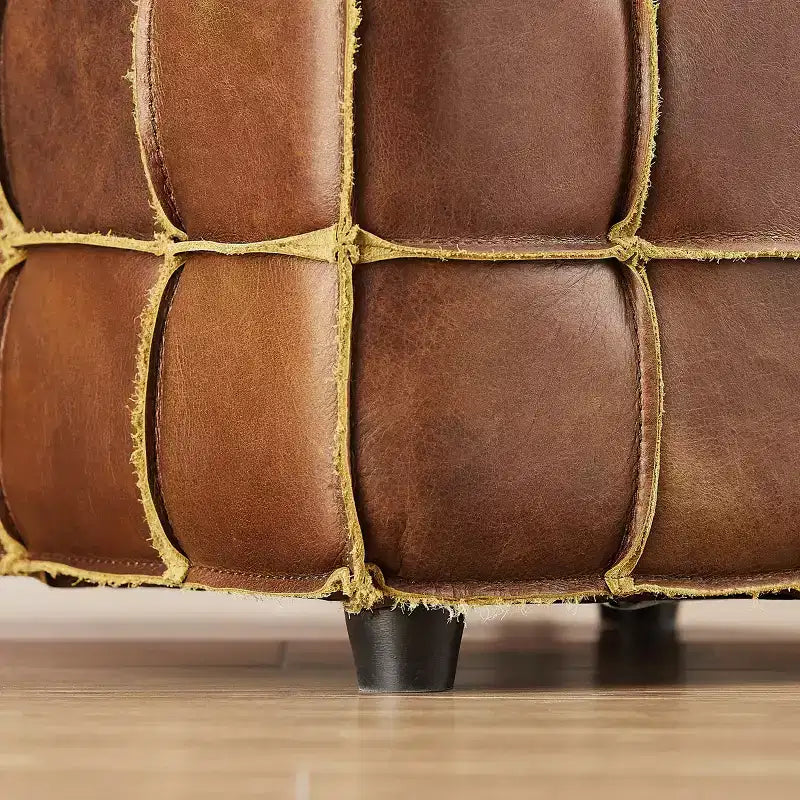 Pouffe carré en cuir véritable noir / cognac / marron jaune, individuel