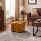 Pouffe carré en cuir véritable noir / cognac / marron jaune, individuel