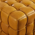 Pouffe carré en cuir véritable noir / cognac / marron jaune, individuel