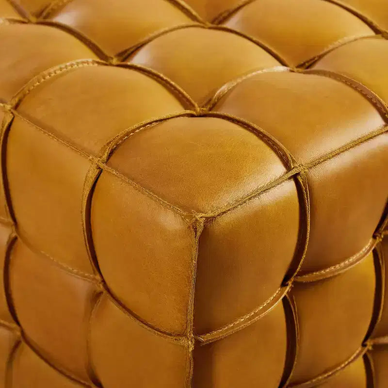 Pouffe carré en cuir véritable noir / cognac / marron jaune, individuel