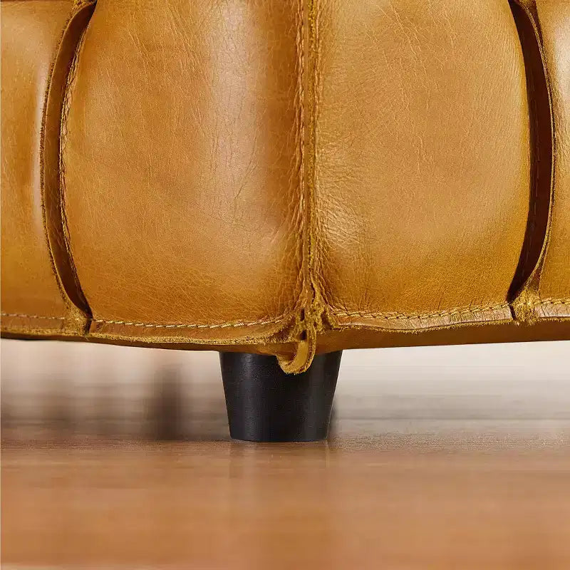 Pouffe carré en cuir véritable noir / cognac / marron jaune, individuel