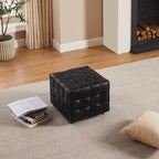 Pouffe carré en cuir véritable noir / cognac / marron jaune, individuel