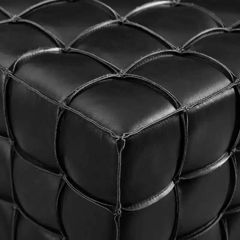 Pouffe carré en cuir véritable noir / cognac / marron jaune, individuel