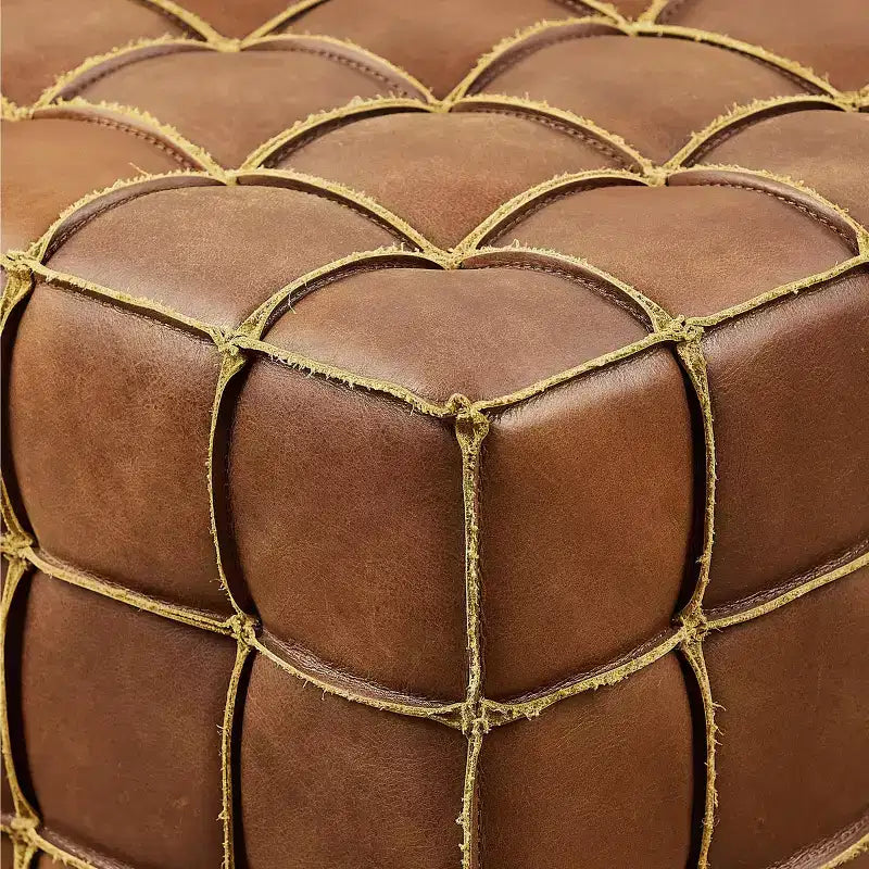 Pouffe carré en cuir véritable noir / cognac / marron jaune, individuel