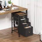 Meuble de rangement rétro noir sous le bureau avec 2 tiroirs en tissu et roulettes verrouillables, 1 utilisateur